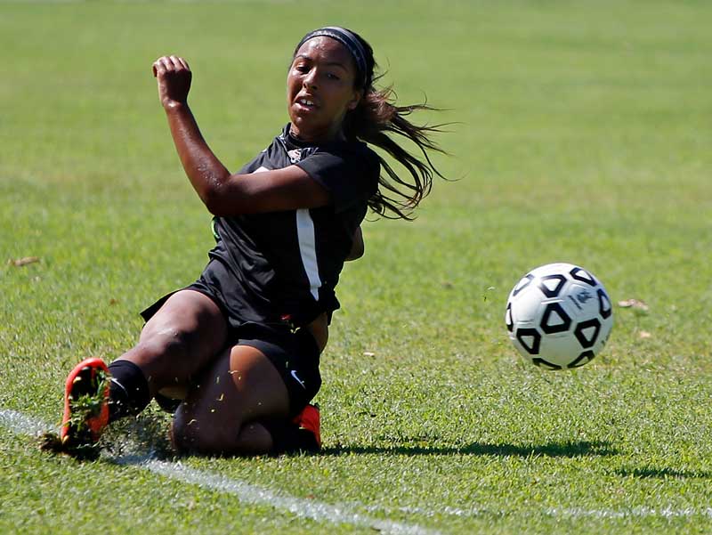 Deja Theragood saves the ball from going out of bounds in Chaffey’s home game against Mt. Sac on Sept. 19, 2014.